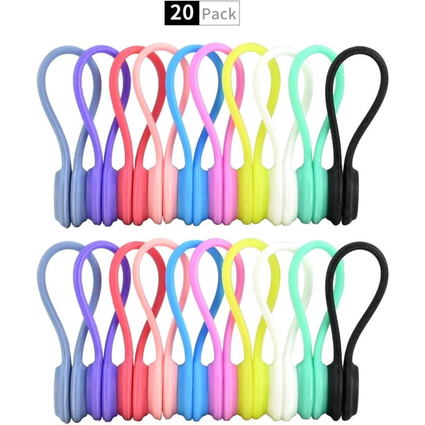 Enrolladores de cable con lazos de silicona reutilizables con imán fuerte para agrupar y organizar cables, cables de auriculares,llavero para colgar y sujetar (10 colores, paquete de 20) oso de fresa Juguete
