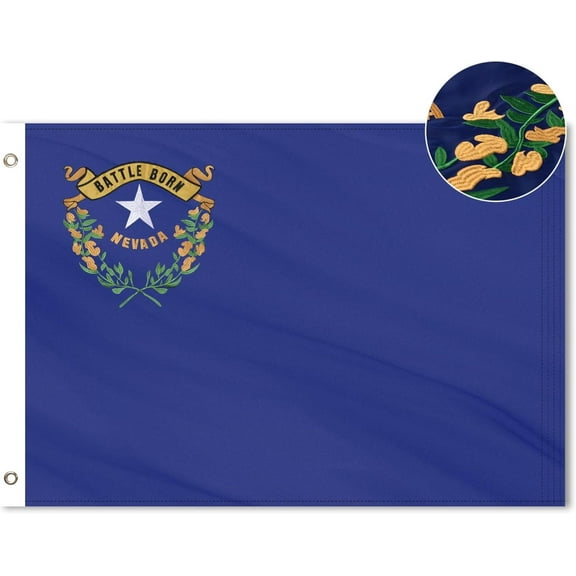 Nevada State Flag 5x8 Ft, Deluxe Full Embroidered Heavy Duty 100% Polyester Durable NV Outside Flags, Indoor/Outdoor, Sewn Stripes and Brass Grommets