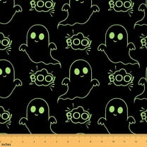 Feelyou Kids Green Ghost Fabric by the Yard 1 Yard, Cute Cartoon Home Decor Fabric by the Yard, Happy Halloween Sewing Fabric, Lightweight Room Decor