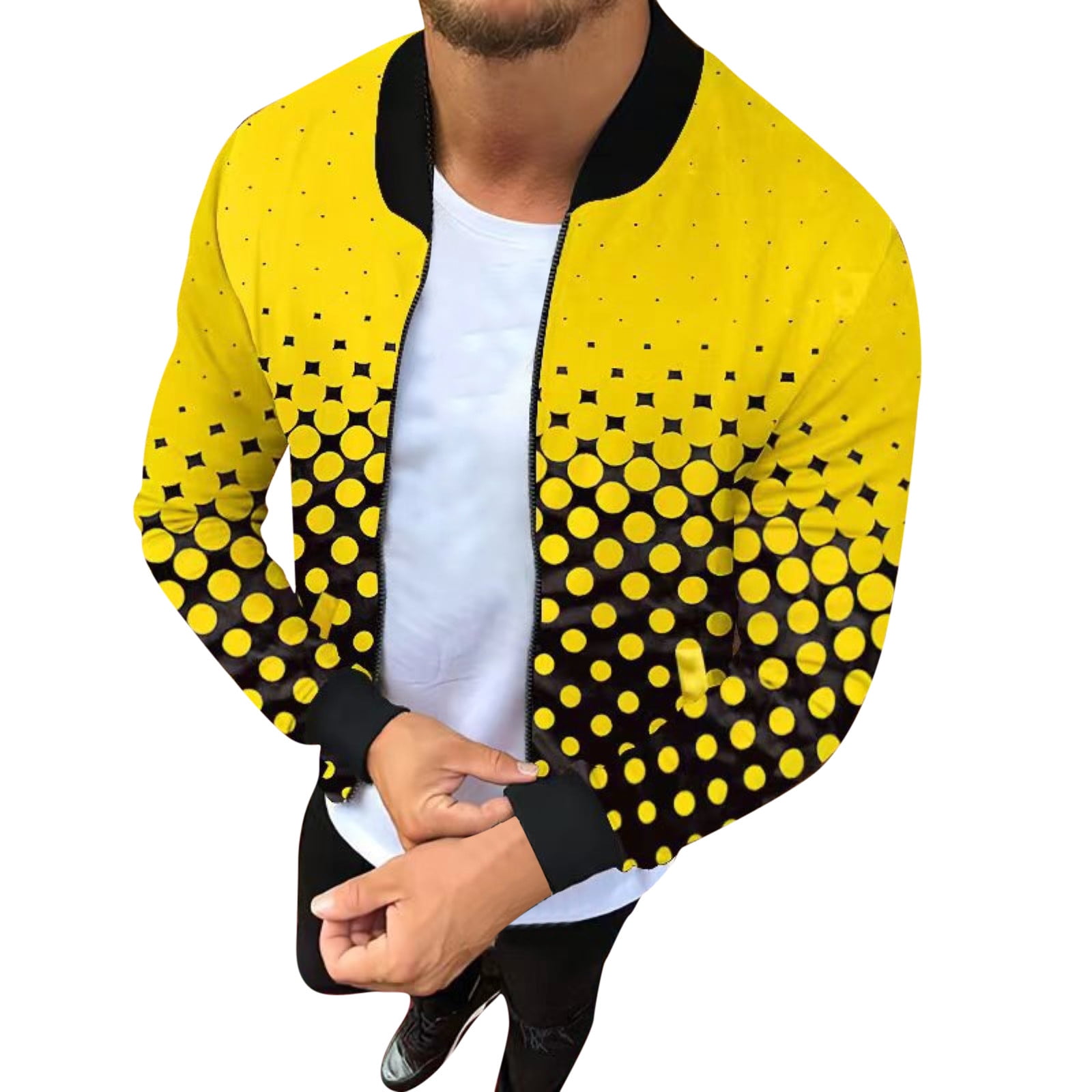 Olyvenn Clearance Men Zip Up Casual Print Stand Collar With Long Sleeved  Outwear Jacket Winter Warm Long Sleeve Hoodless Casual Outwear Jackets  Outwear Padded Sports Fitness Overcoat Yellow 10 