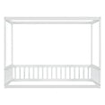 thumbnail image 4 of Bellemave Twin Size Canopy Bed Frame, Wood 4 Poster Tents Floor Bed with Fence, Low Profile Platform Beds for Toddler Kids Teens Adults（White), 4 of 9