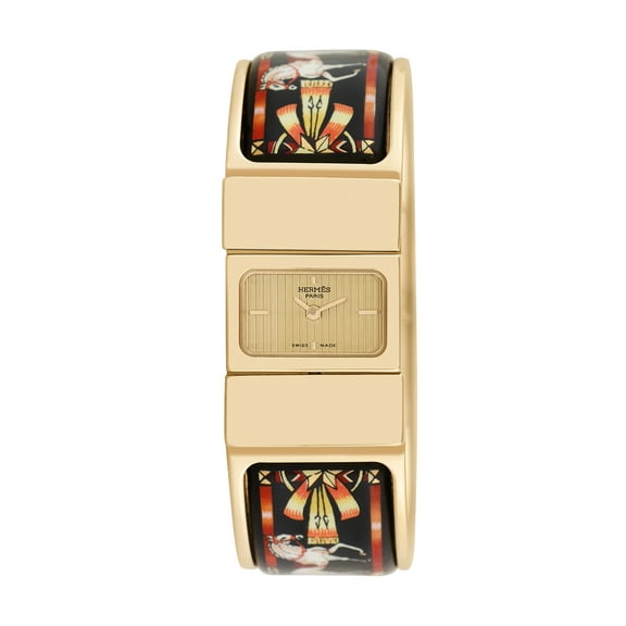 Pre-Owned Hermes Women's Loquet Bangle 30mm X 20mm Gold Plated Stainless Steel Wristwatch