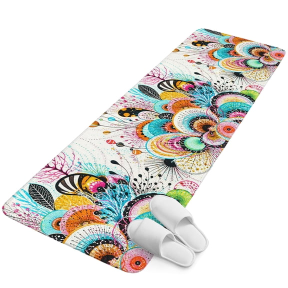 Runner Rug 1.64'x5.25', Colorful Flowers Non Slip Backing Floor Mats Soft Area Rugs, Absorbent Muddy Dirt Trapping Carpet for Entryway Hallway Kitchen Bedroom Abstracrt Modern Geometric Floral Plants