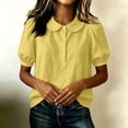 thumbnail image 6 of Comfortable Linen Shirt for Women Peter Pan Collar Short Bubble Sleeve Button Down Textured Casual Yellow XL, 6 of 8