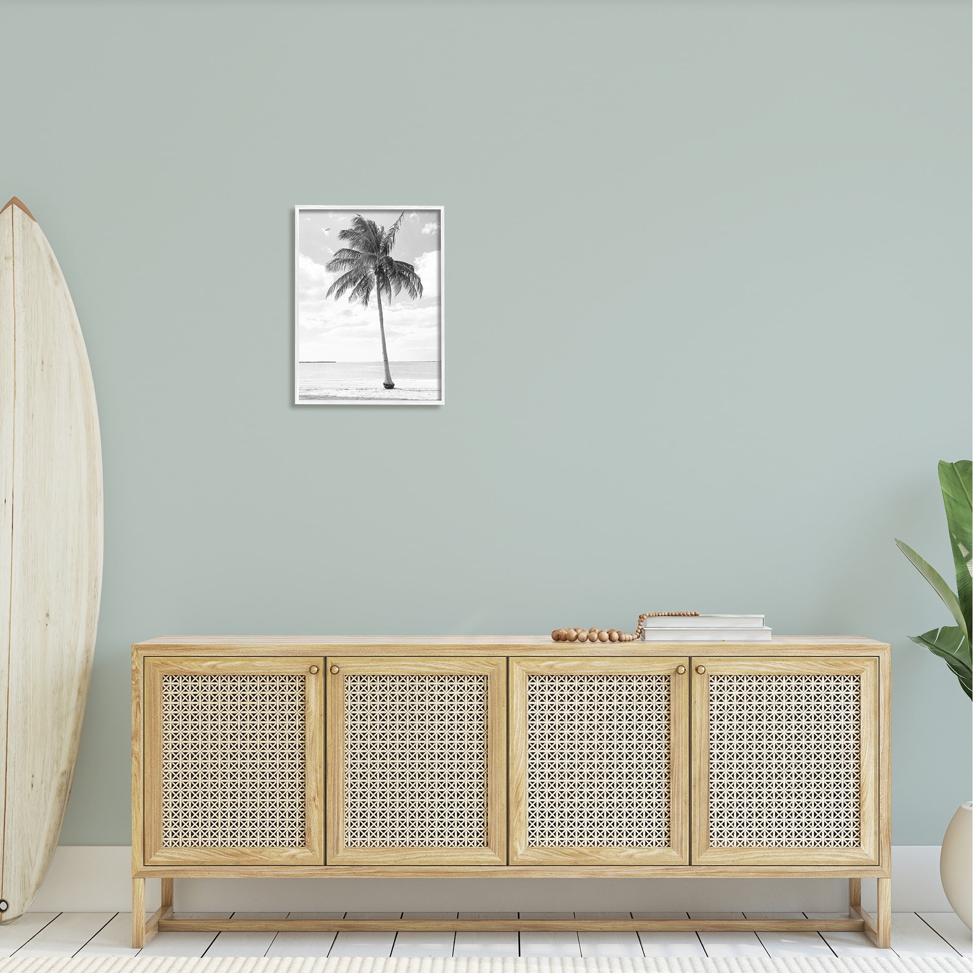 Stupell Industries Single Palm Tree Monochrome Tropical Beach Plant Photograph White Framed Art Print Wall Art, Design by Graffitee Studios