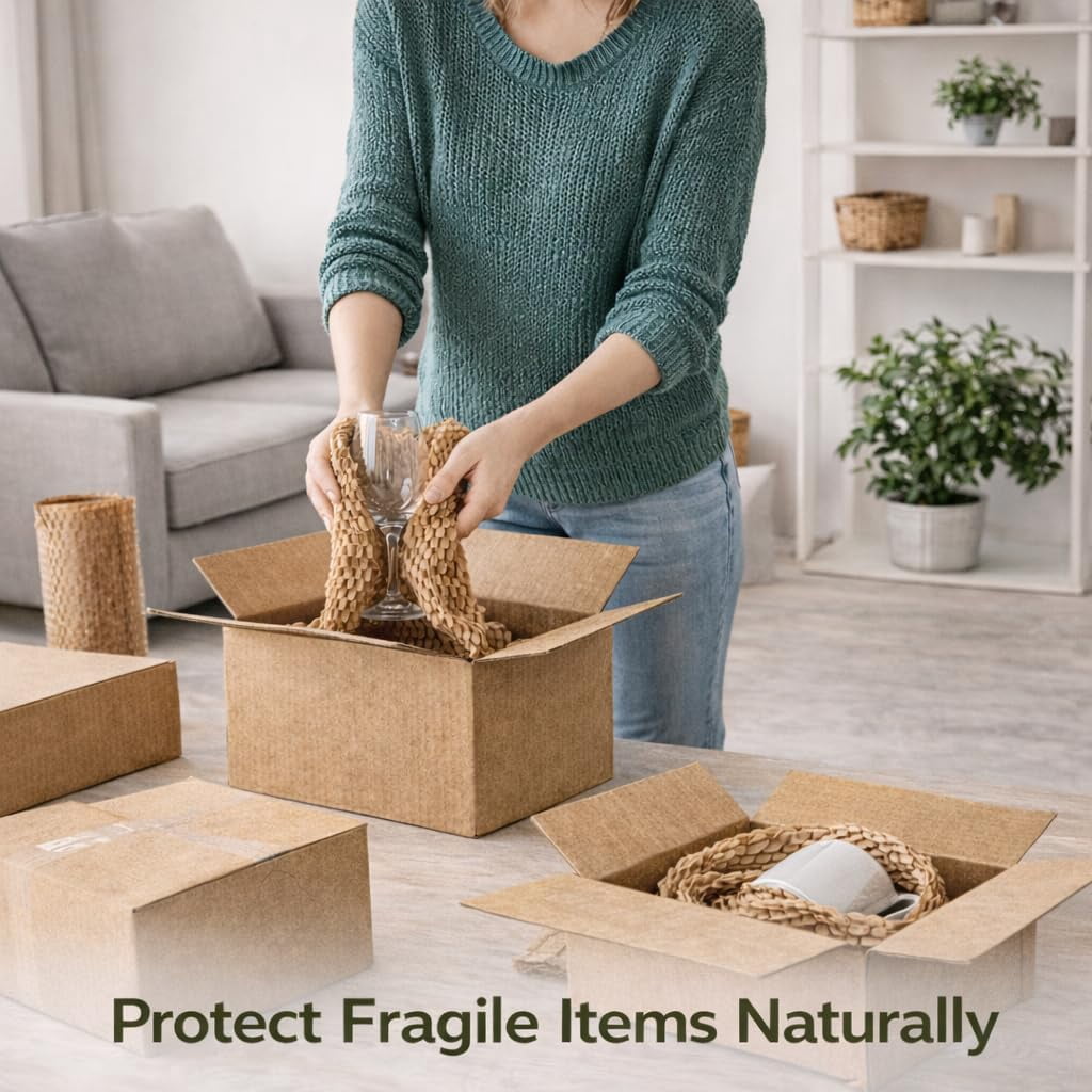 Pacron Recyclable Honeycomb Packing Paper Roll – Eco-Friendly Kraft Wrapping Paper for Shipping, Moving & Gift Packaging – Protective Cushioning Wrap – Made in USA (20” x 875’)