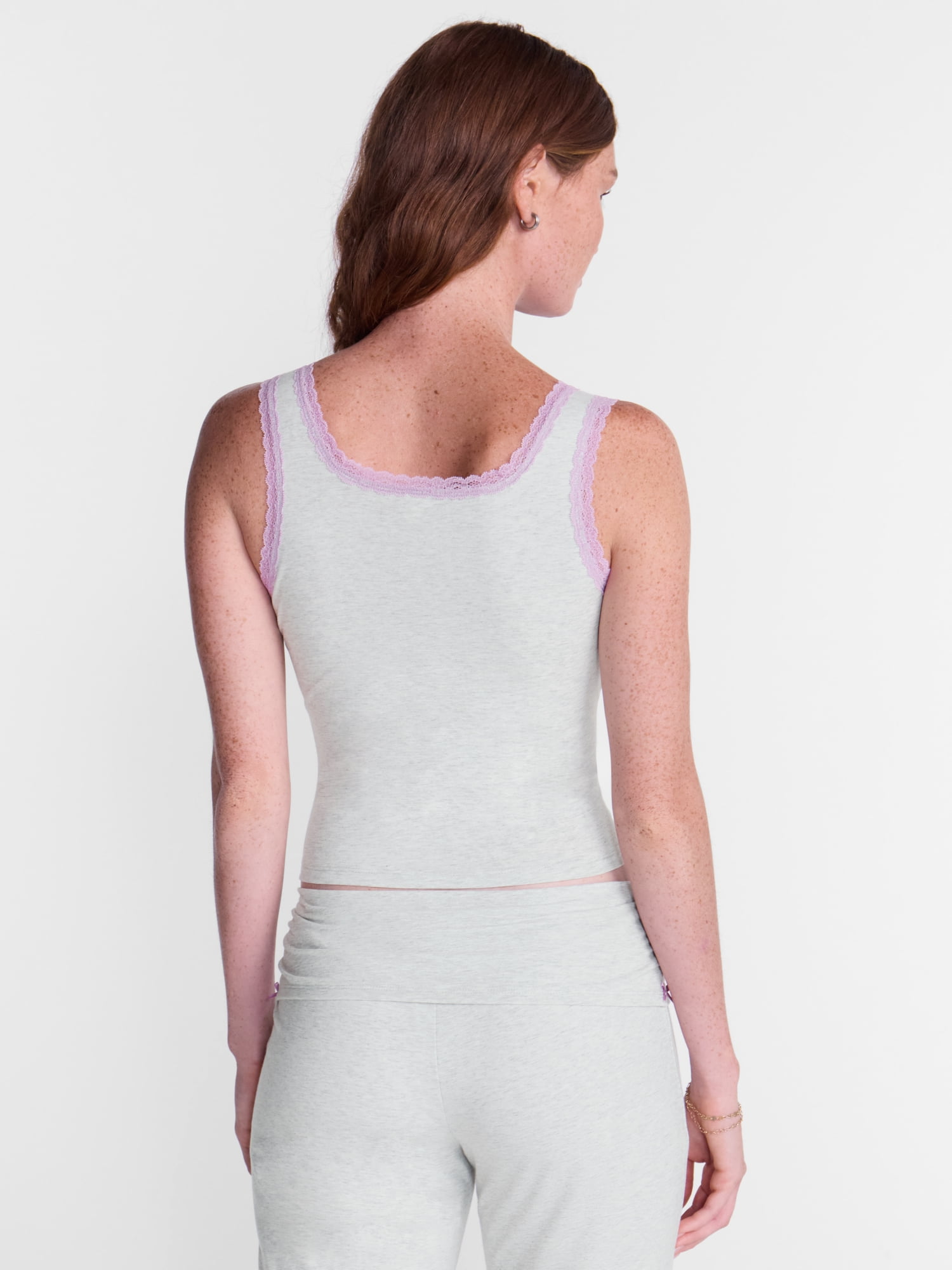 No Boundaries Cotton Blend Jersey Sleep Lace Tank Top, Women’s XXS-3X