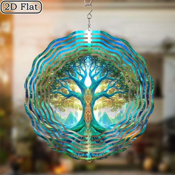 1pc Bohemian Metal Tree of Life Wind Spinner Suncatcher 10 Inch Vibrant Blue Green Stained Wall Art, IndoorOutdoor Garden Decor for Yard, Patio, Perfect Gift for Christmas, Halloween, East