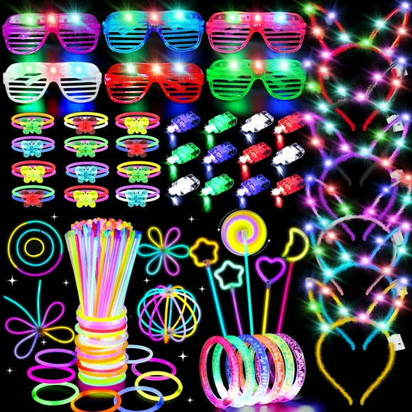 156PCS Glow in The Dark Neon Party Supplies for Kids/Adults, Birthday Party Favor for Kids, Light Up Neon Party Toys with 100 Glow Sticks B