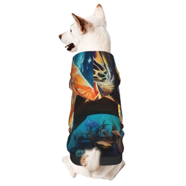 Fotbe Colorful Flower Sea Turtle Sudadera con Estampado para Perros Pequeños – Suéter con Capucha para Mascotas, Tela Suave de Forro Polar con Bolsillo-XX-Large