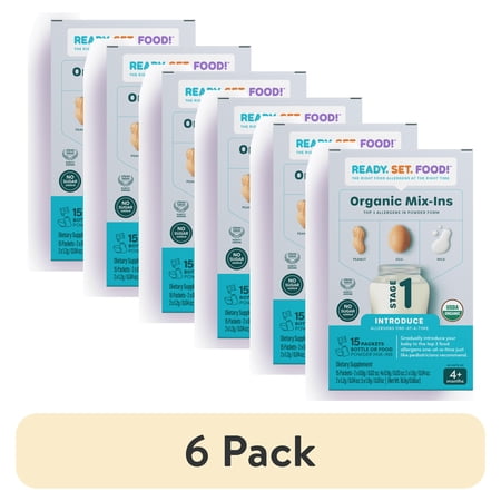 (6 pack) Ready, Set, Food! Early Allergen Introduction Mix-Ins, 4+ Months, Stage 1 15 Day, Unflavored