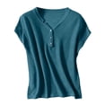 thumbnail image 5 of Lumtrix Womens Henley Sweaters Casual Cap Sleeve Tops Summer Business Work Loose Fitted Shirts Blue XL, 5 of 5