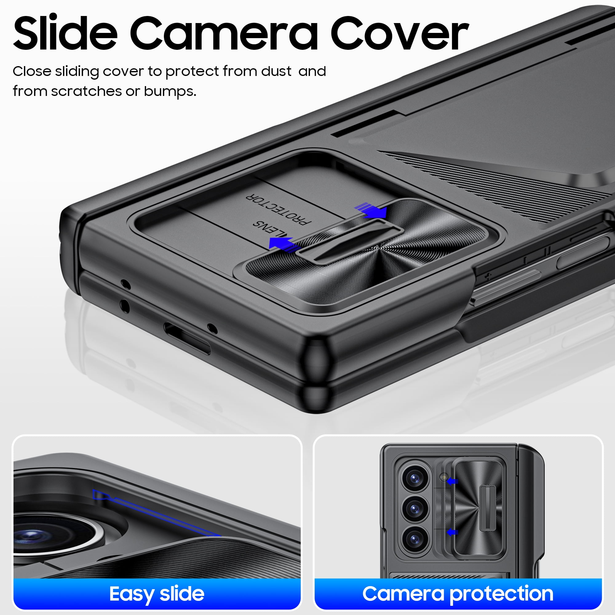 Oupeigar for Samsung Galaxy Z Fold 6 Phone Case,with RFID Cards Holder,S Pen Holder,Camera Cover, Shockproof Silicone Protective Wallet Case-Black