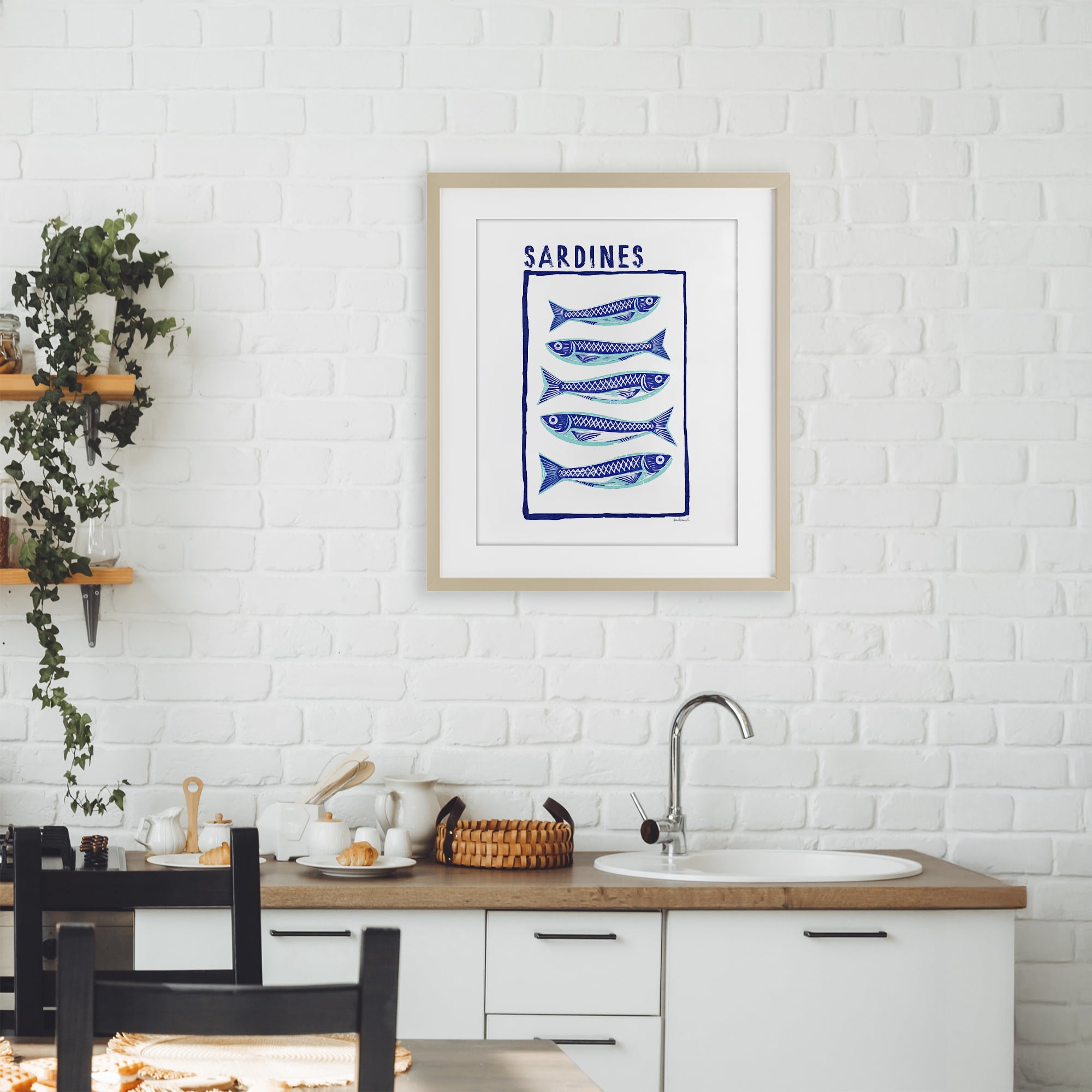 Stupell Industries Blocked Sardines Pattern Birch Framed Print Under Glass, design by Amanda Greenwood