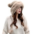 thumbnail image 6 of TOOYOU Women Winter Hat Crochet Ear Cover Plush Wide Brim With Fur Ball Pompom Knit Hats Warm Cold Beanie Hats, 6 of 7
