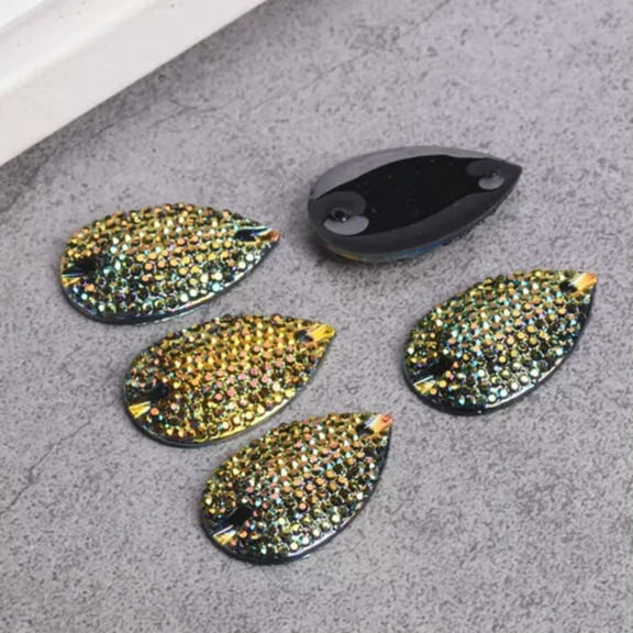 U8MO 10pcs 28x17mm Teardrop 2 Holes Flatback Resin Rhinestones Beads Sewing Buttons-5#