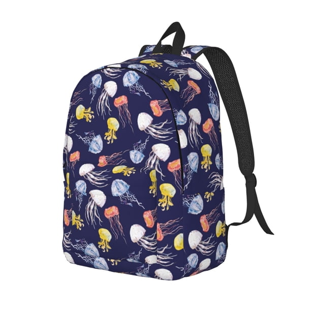 Disketp Colorful Jellyfish print Canvas Backpack Lightweight Travel Daypack Student Rucksack Laptop Backpack-Medium