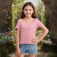 thumbnail image 2 of Ruyang Girls Short Sleeve Shirts Ribbed Knit Scoop Neck Sparkly T-Shirts for Tween Girl Summer Trendy Sequin Tee Tops Summer Clothes, 2 of 6