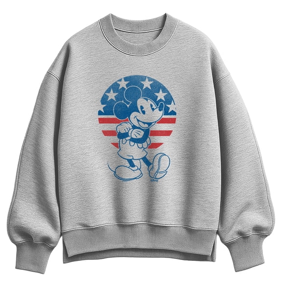 Disney - Mickey USA Flag Circle - Women's Oversized Fleece Crew Sweatshirt