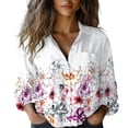 thumbnail image 2 of Purple Women's Long Sleeve T-shirt, Women Cotton Shirt Printed Fashion Button Down Shirts Casual Tops Long Sleeve Blouse,Women's Long sleeve T-shirt L, 2 of 4