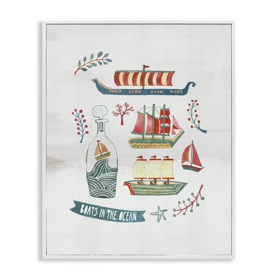 Stupell Industries Nautical Boats & Botanicals Nautical & Beach Painting White Framed Art Print Wall Art, 11 x 14