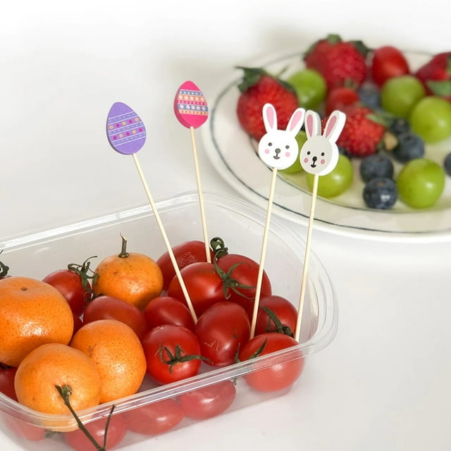 Lubelski 100Pcs/Bag Bamboo Skewers Multipurpose Disposable Cartoon Rabbit Egg Festive Food Grade Decorative Gift Easter Fruit Sticks Toothpicks Cake Toppers Party Favors