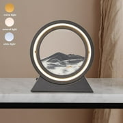 10'' 3D Creative Quicksand Table Lamp Moving Sand Art Picture Landscape Moving Lampshade Home Decor - Black White Sand