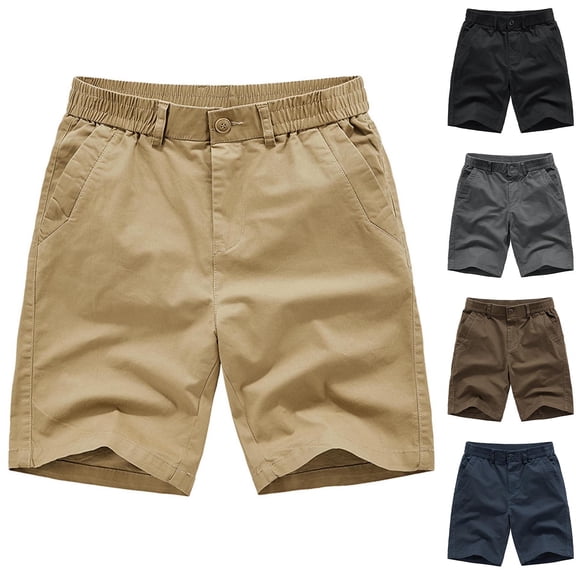 Timoontee Men Cargo Shorts 5 Inch Shorts Multi Pocket Stretchy Elastic Waist Durable Button Fastening for Daily Wear Black L