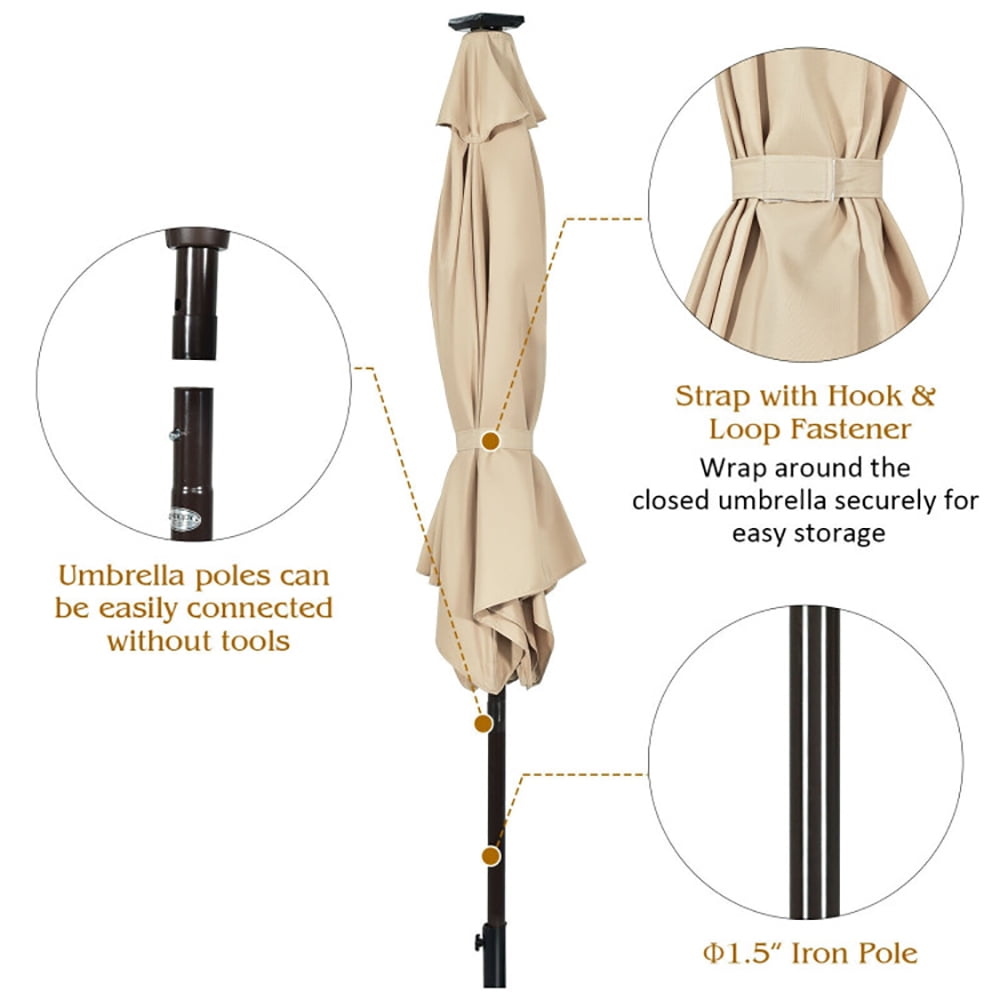 Aimee Lii 9 Feet Solar LED Lighted Patio Market Umbrella Tilt Adjustment Crank Lift, Table Umbrella Outdoor for Patio, Pool, Beach, Beige Aimee Lii 9 Feet Solar LED Lighted Patio Market Umbrella Tilt Adjustment Crank Lift, Table Umbrella Outdoor for Patio, Pool, Beach, Beige