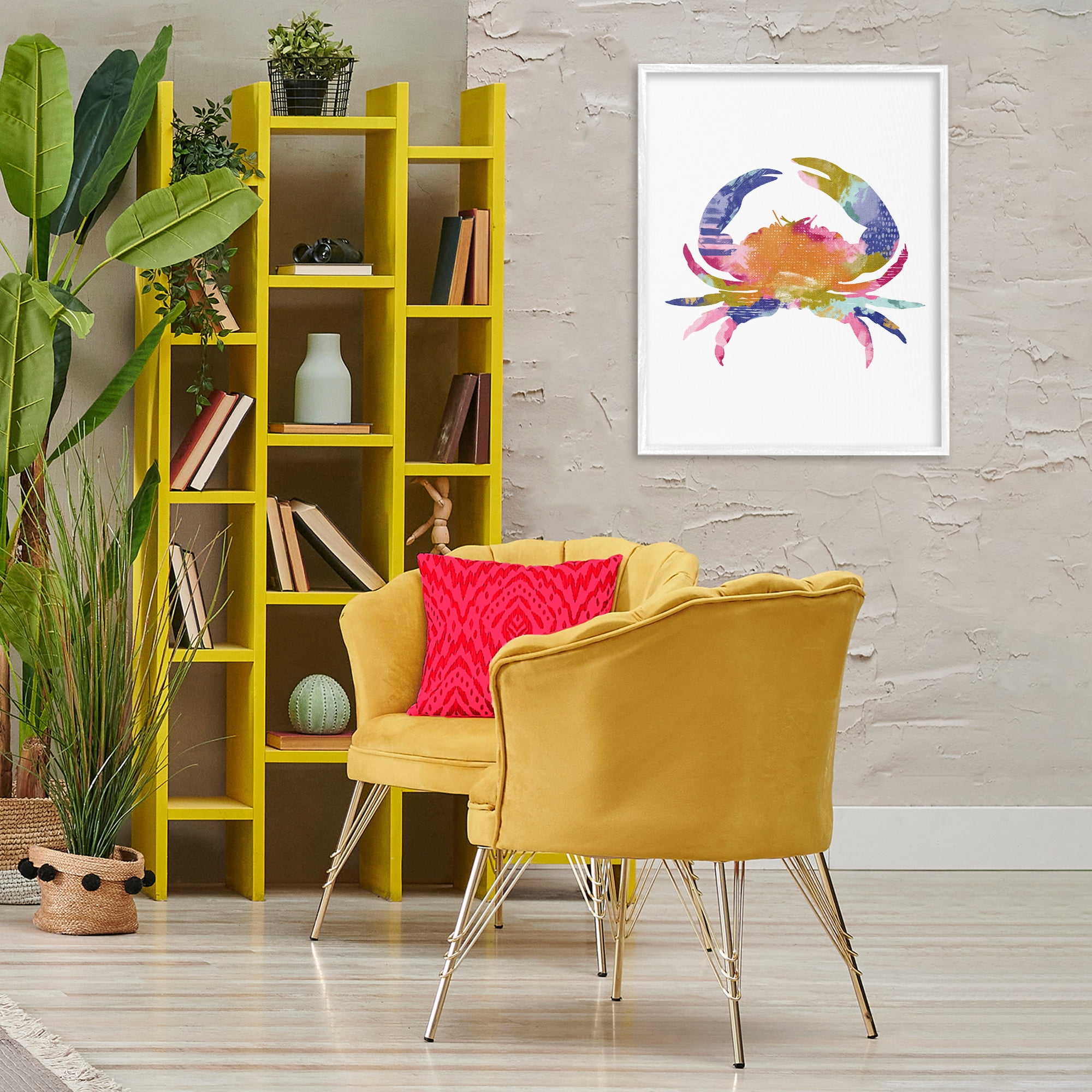Stupell Industries Patterned Crab Impression Animals & Insects Painting White Framed Art Print Wall Art, 24 x 30