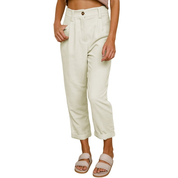 Pantalones Casuales de Cintura Alta y Pierna Recta para Mujer, Holgados y Cómodos, con Bolsillos L