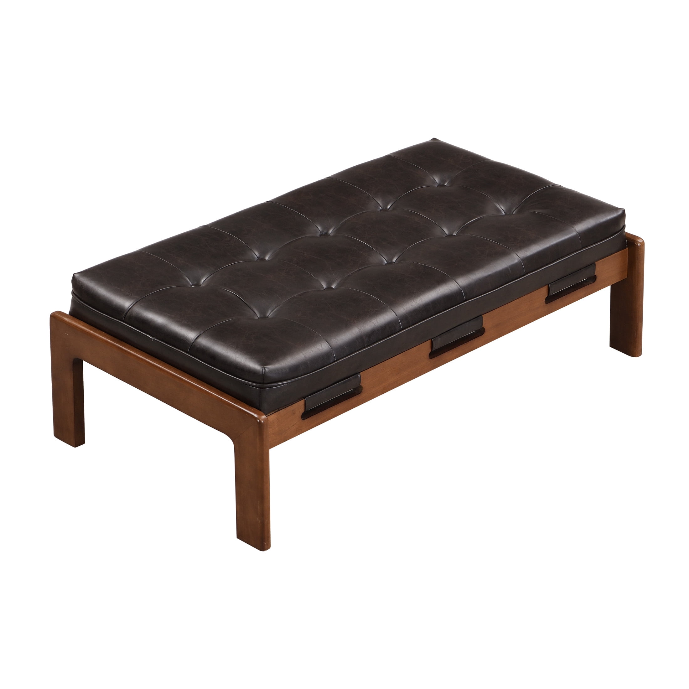 Christopher Knight Home Modern 48.4" Ottoman Bench, PU Leather Button-Tufted Cocktail Ottoman, Dark Brown