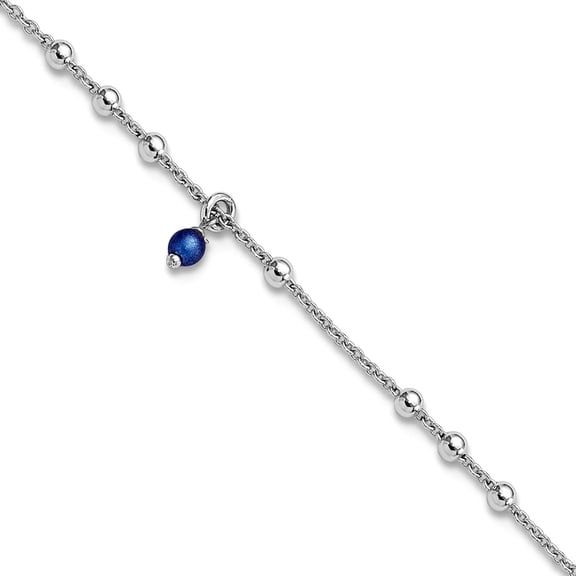 3mm 925 Sterling Silver Blue Crystal Bead Plus 1in Extension Anklet 9 Inch Anklet for Women