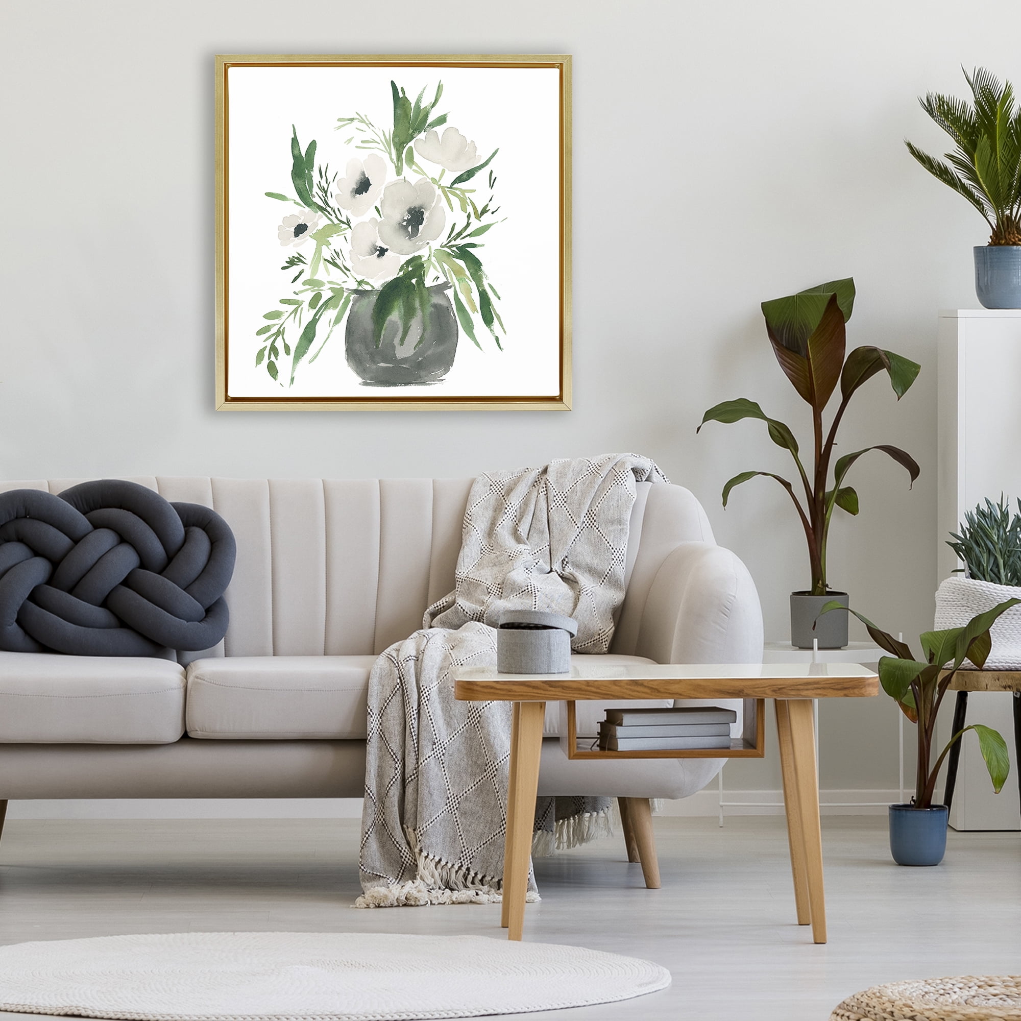 Stupell Industries Rounded White Anemones Gold Framed Floater Canvas Wall Art, design by Lucille Price