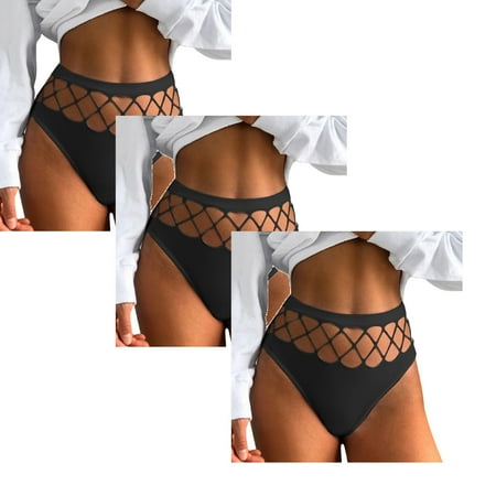 

Women Underwear Brief Hollow Out Lingerie Seamless Solid Color Panties 3PC