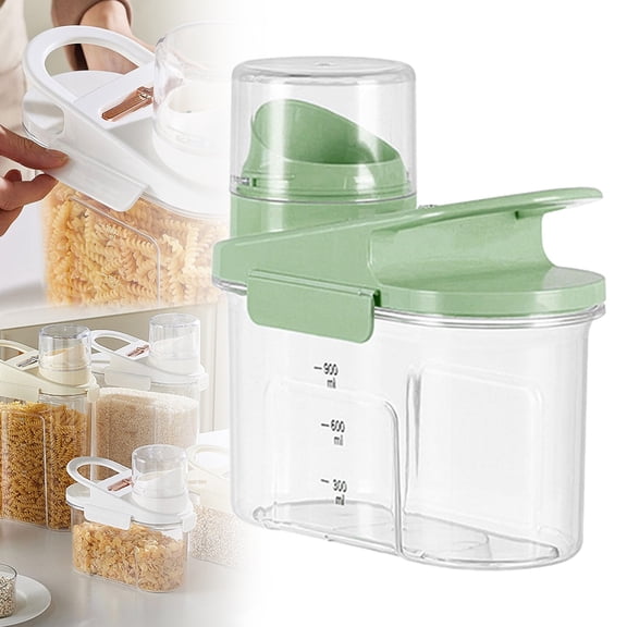 Food and Cereal Storage Container, Airtight Plastic Kitchen Organizer Bin with Pouring Spout, Measuring Cup Lid, Ideal for Dry Food, Rice, Sugar, Pet Food dispenser, 1 Pcs, 7.09x4.13x7.68"