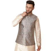 Maple Clothing Men's Sleeveless Modi Jacket Printed Indian High Collar Waistcoat Vest (Grey, M)