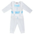 thumbnail image 2 of IBTOM CASTLE Baby Boys Baptism Christening Outfit Bowtie Romper Suspender Pants Birthday Wedding Party Tuxedo Formal Suit Ring Bearer Clothes Set 6-12 Months Blue - Long Sleeve, 2 of 8