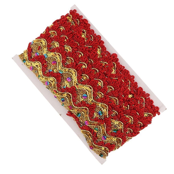 Bewildely x35mm Sequin Metallic Lace Edge Trims Ribbon Sewing DIY Fabric Tela de costura y artesanía rojo 13m