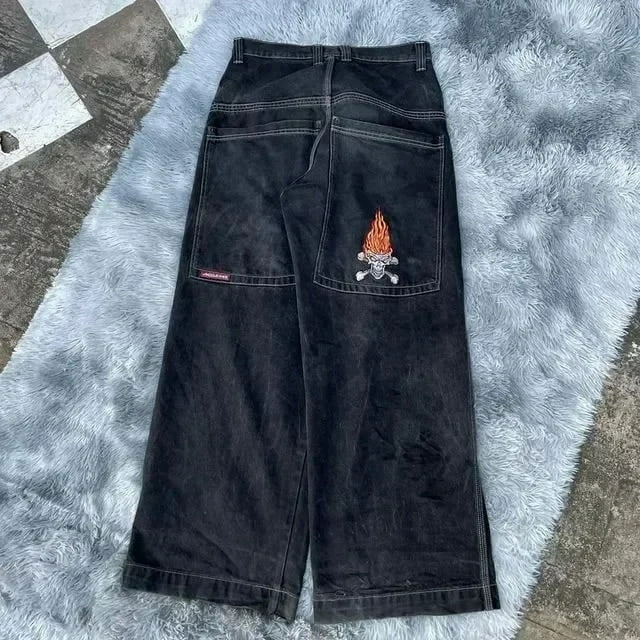 Pantalones vaqueros Retro con estampado de calavera bordado JNCO, pantalones vaqueros holgados Harajuku Hip Hop, pantalones vaqueros góticos para hombres y mujeres, pantalones anchos de cintura alta