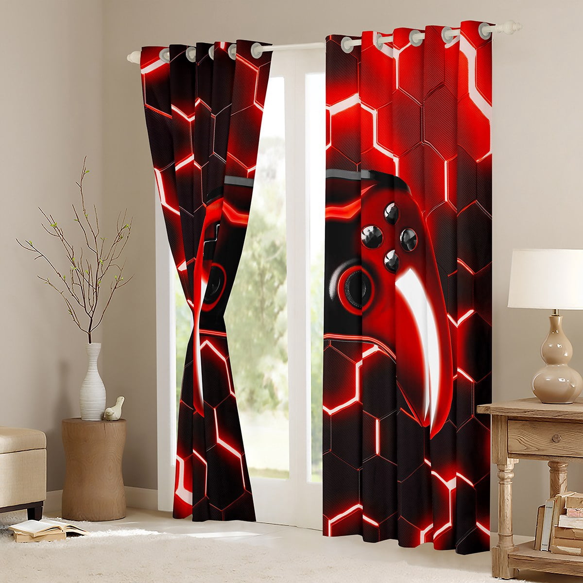 Erosebridal Gamer Curtains & Drapes Teens Gaming Controller 30%-50% Blackout Curtains Gamer Gifts Curtains (42''Wx84''L,Red)