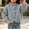 thumbnail image 4 of Samdudou Toddler Girls Fleece Jackets Fuzzy Sherpa Coats Button Down Fall Winter Warm Outerwear Kids Plush Stand Collar Layering Clothes Size 6M-3 Years, 4 of 7