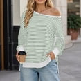 thumbnail image 2 of Tumotour Off The Shoulder Sweatshirts for Women's Plus Size Striped Sport Long Sleeve Pullover Tops Fall Tunic Blouses, 2 of 8