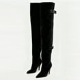 thumbnail image 2 of FSJ Women Chic Thigh High Boots Double Buckle Pointed Toe Side Half Zipeer Kitten Heel Over The Knee Boots Size 8 Black, 2 of 4