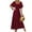Wine, variant on CharmCyan Women Square Neck Short Sleeve Maxi Dress Elegant Loose Fit Flowy Long Dress Summer Casual Solid A Line Sundress Beige L