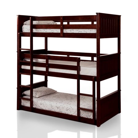 Furniture of America Casper Wood Bunk Bed, Triple Twin, Dark Walnut