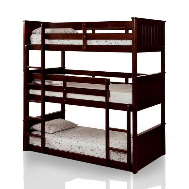 Furniture Of America Casper Wood Bunk, Triple Layer Bunk Bed
