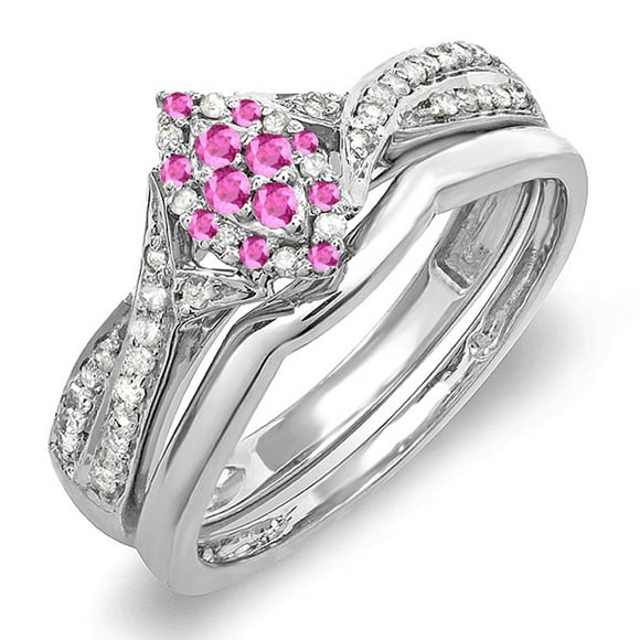 Dazzlingrock Collection Sterling Silver Pink Sapphire & White Diamond Marquise Shape Ring Set, Size 8.5