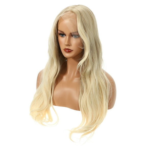 Unique Bargains Lace Front Wigs For Women Girl 26" Brown Gold Tone Long Body Wave with Wig Cap