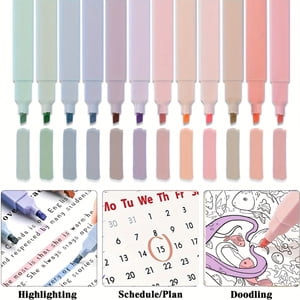 34PCS Aesthetic Pencil Case Supplies Cute Pencil Case Supplies with 6 Pastel Highlighters 6 Black Gel Pens 6 Mechanical Pencils College Essentials Bible Study Journaling Kit Birthday Gifts